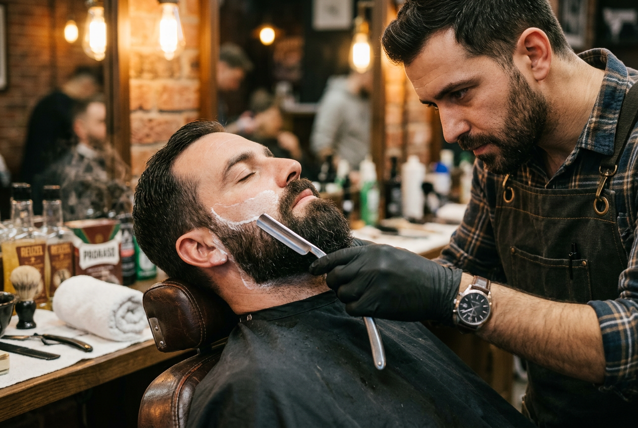 Professional beard trim and shaping at a barbershop